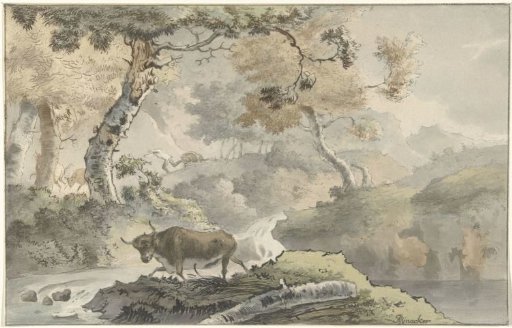 Wooded landscape with a bull