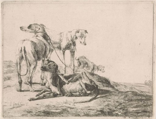 Landscape with Four Greyhounds