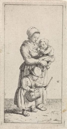 Woman with two children on the road