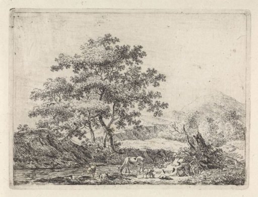 Shepherd with cattle by a river