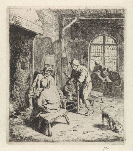 Tavern interior with smoking and drinking peasants