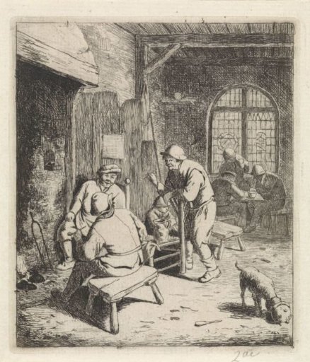 Tavern interior with smoking and drinking peasants