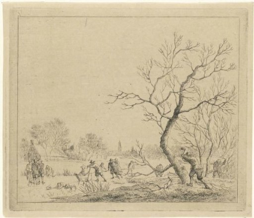 Winter landscape with skaters