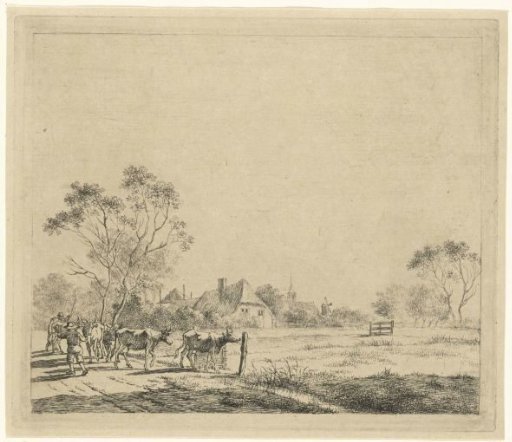 Landscape with farm and cows
