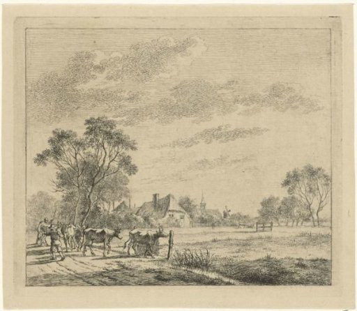 Landscape with farm and cows