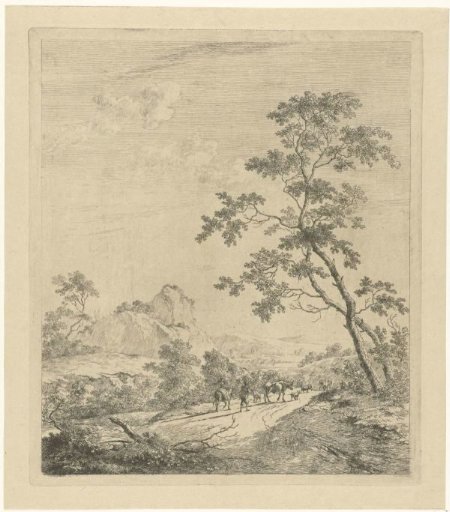 Mountainous landscape with shepherd and shepherdess