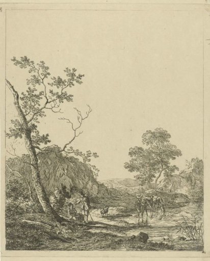 Landscape with cattle in a river