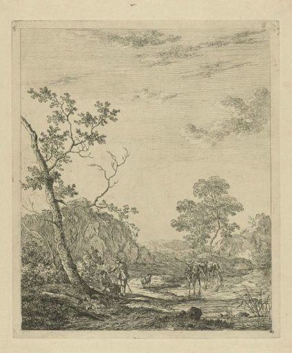 Landscape with cattle in a river