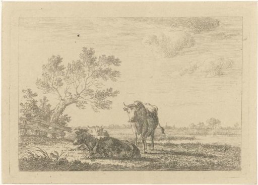 Three Cows by a Lake in a Meadow