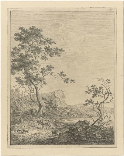Mountainous Landscape with Shepherd and Cattle on the Road