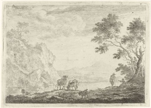 Mountainous Landscape with Shepherd and Cattle