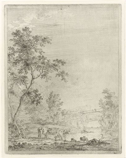 Mountainous Landscape with Shepherd and Cattle by a River