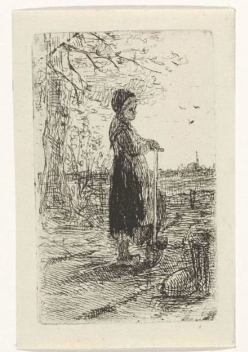 Girl leaning on a spade