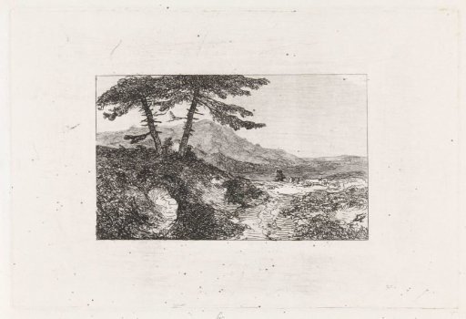 Landscape with two pines on a hill