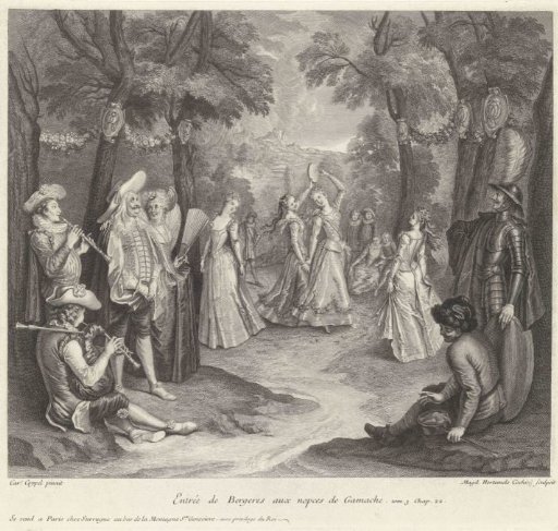 Arrival of the innkeepers' daughters at the wedding of Gamache