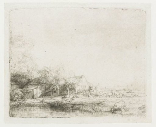 Landscape with a cow drinking