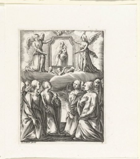Adoration of an image of Mary by female saints