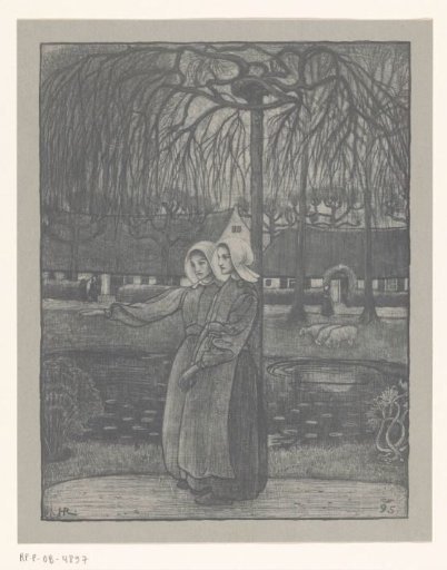 Girls from Huizen by a pond