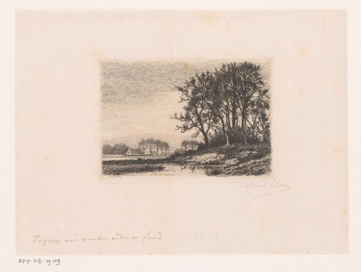 Landscape with trees on a hill by the water