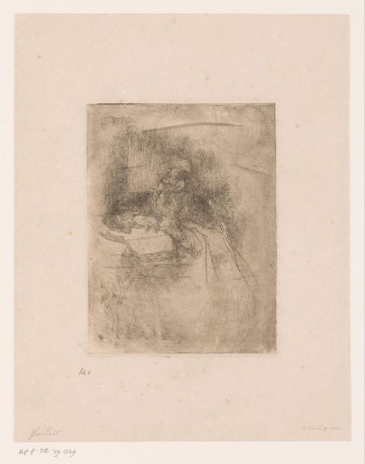 Old man with beard leaning on an open book