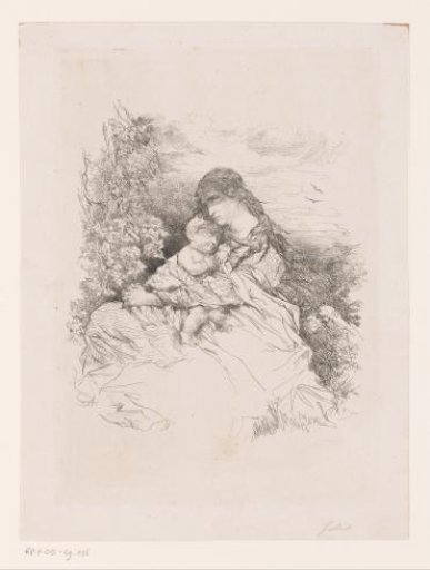 Mother with child seated in a landscape
