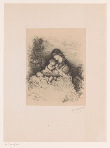 Mother with child seated in a landscape