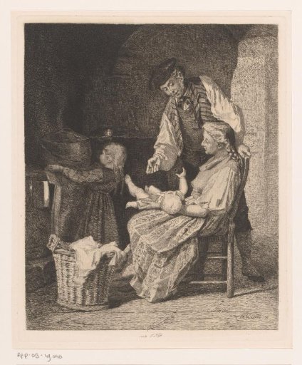 Family Scene with a Married Couple, a Baby and a Young Girl