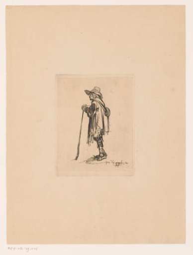 Man with hat leaning on a staff