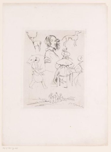 Study of, among others, women, a farrier, a deer and a dog