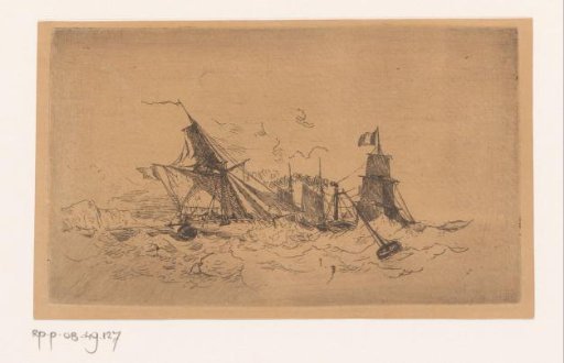 Steamship and Sailing Ships on a Rough Sea