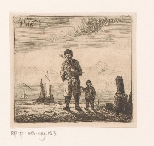 Fisherman with his son on the beach