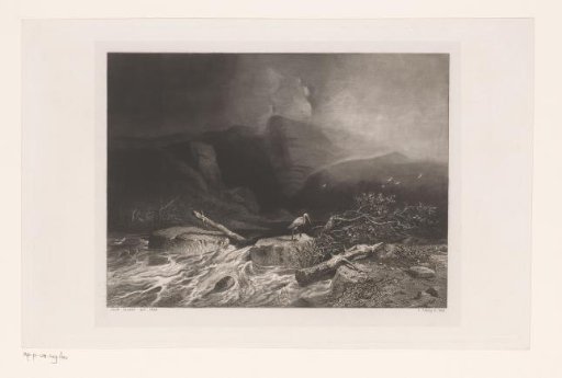 Rocky landscape with river and heron