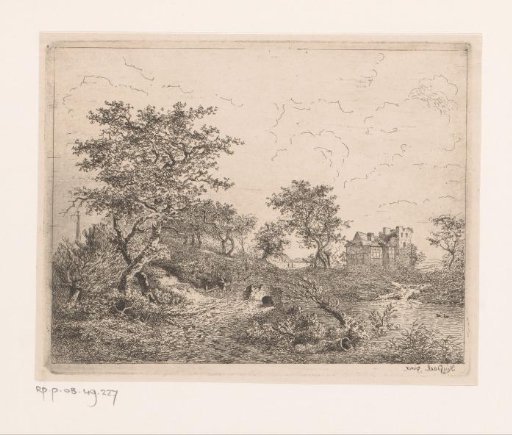 Landscape with a Low Bridge over a Stream and a Ruined Country House in the Background