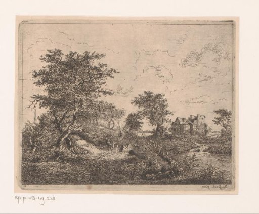 Landscape with a Low Bridge over a Stream and a Ruined Country House in the Background