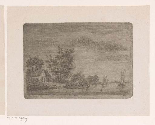 River View with a Ferry Crossing People and Cows