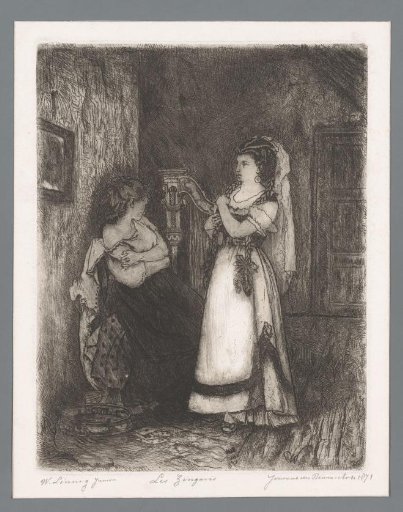 Two Gypsy Women in a Room with a Harp