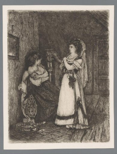 Two Gypsy Women in a Room with a Harp