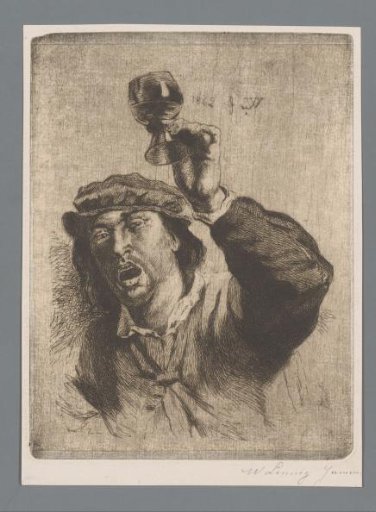 Man with open mouth and raised glass