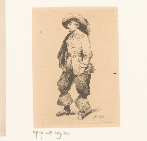 Man with a cloak, spurs on his boots and a riding whip in his hand