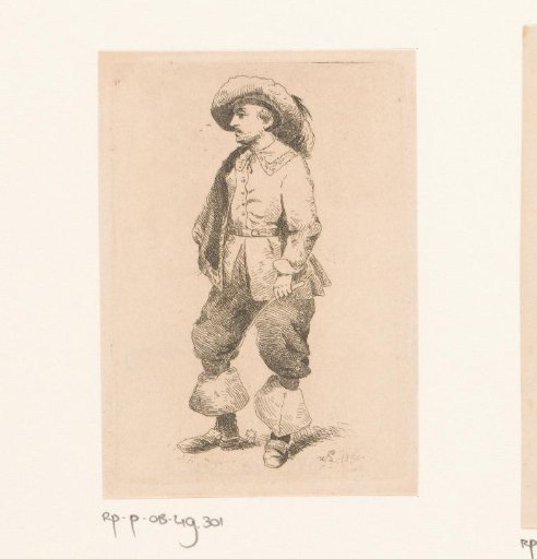 Man with a cloak, spurs on his boots and a riding whip in his hand