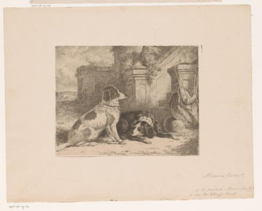 Two Greyhounds by a Staircase