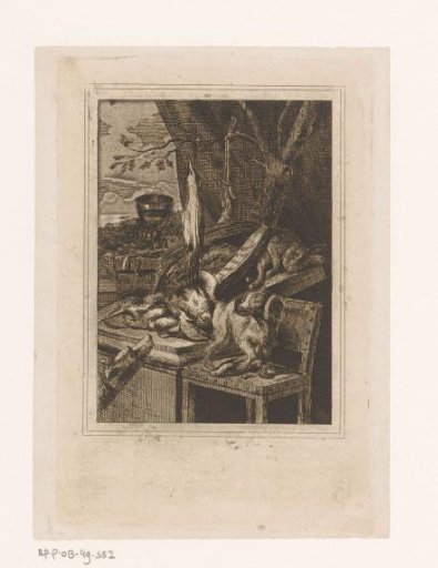 Still life with game and two dogs