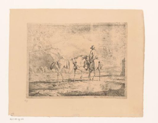 Landscape with a rider with horse at the bridle