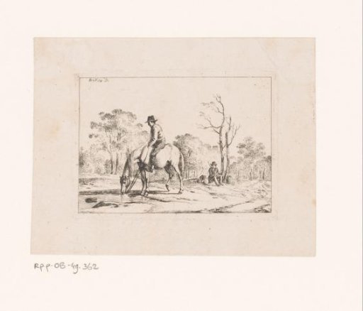 Landscape with rider on a drinking horse
