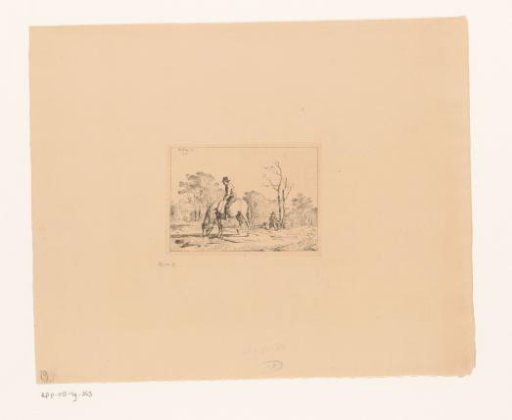 Landscape with rider on a drinking horse