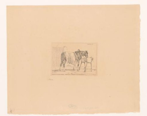 Horse with blanket near a manger