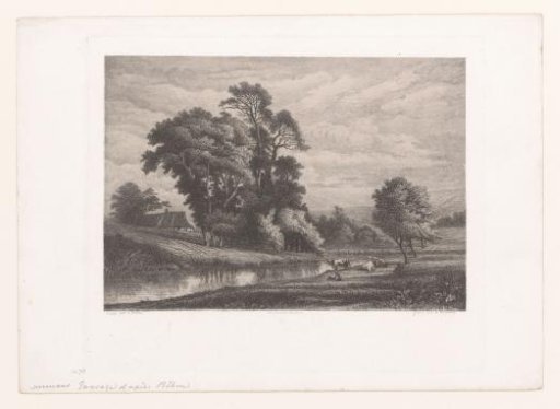 Landscape with cows along a river