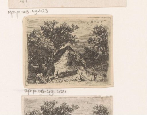 Landscape with a man leaning on a staff conversing with a woman and child