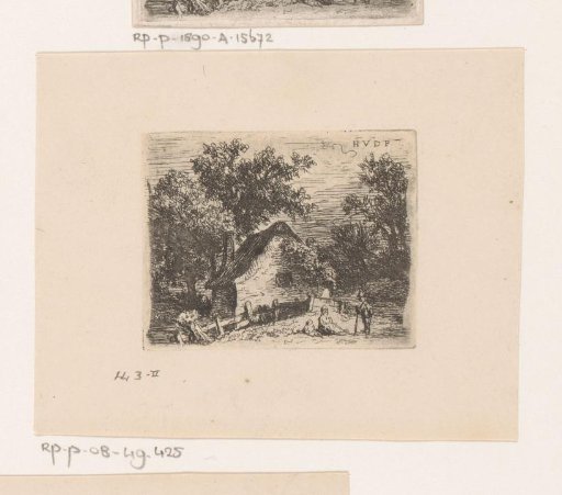 Landscape with a man leaning on a staff conversing with a woman and child