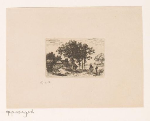 Rider and pedestrian at a farmhouse